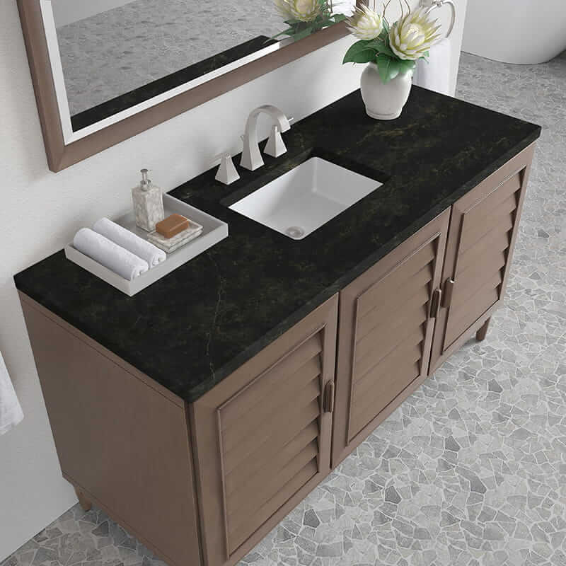 Portland 60" Single Vanity in Whitewashed Walnut With Phantome Eclos Top