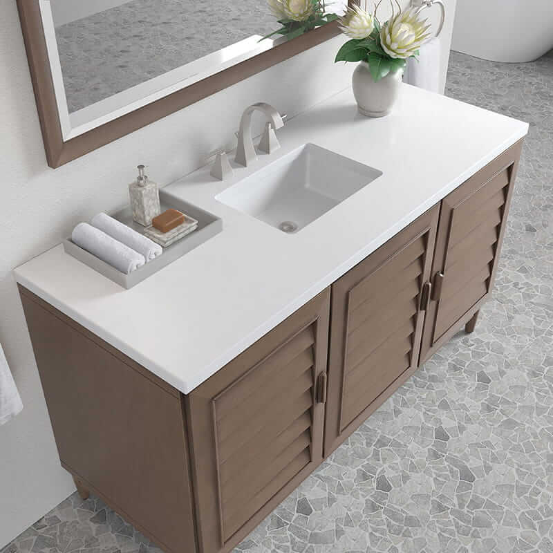 Portland 60" Single Vanity in Whitewashed Walnut With White Zeus Silestone Top