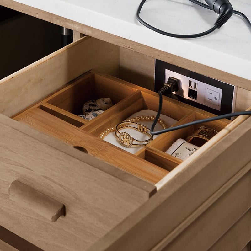 Portland 60" Single Vanity Whitewashed Walnut Bamboo Drawer Organizer