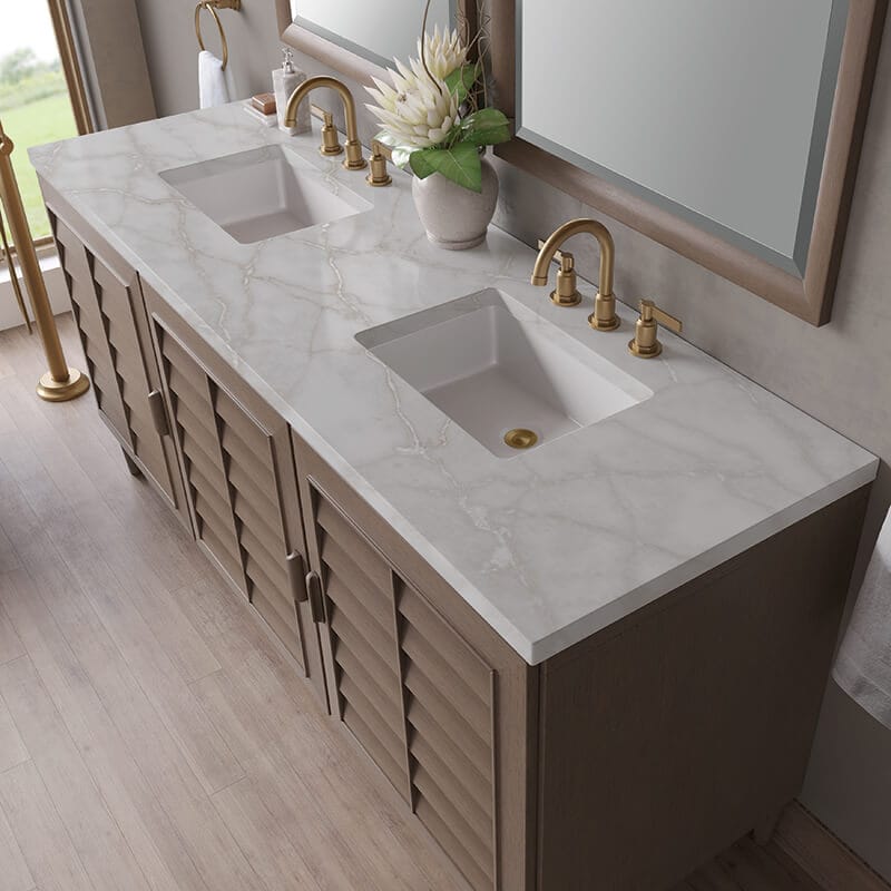 Portland 72" Double Vanity in Whitewashed Walnut With Victorian Silver Silestone Top