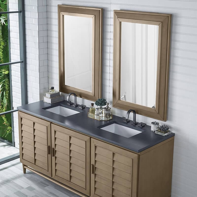 Portland 72" Double Vanity Whitewashed Walnut Charcoal Soapstone Silestone Top