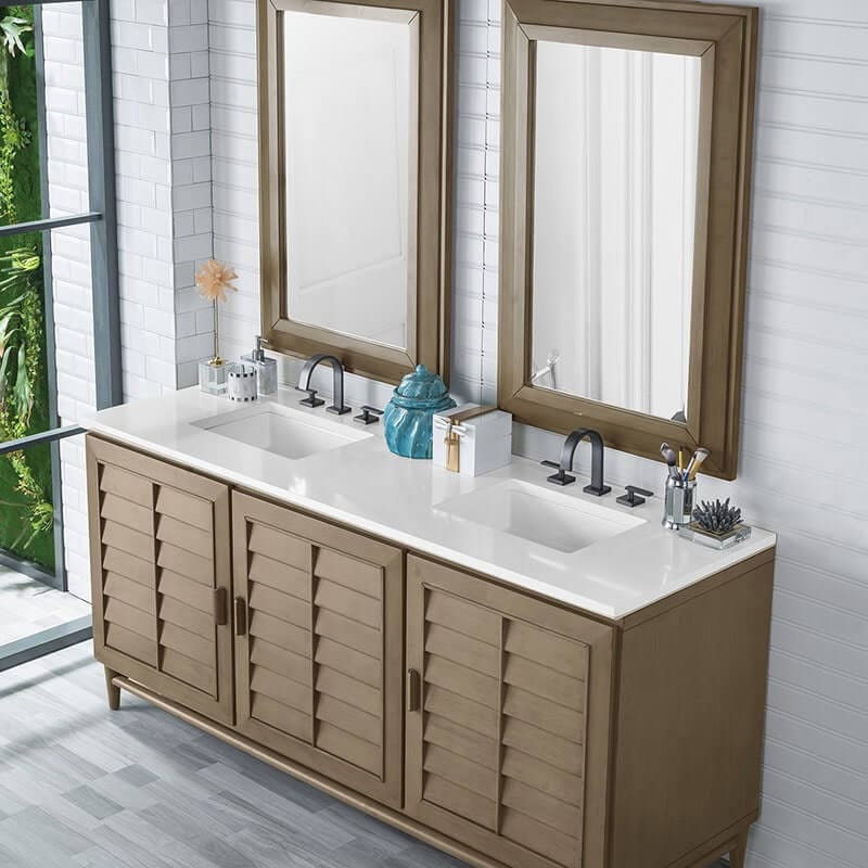 Portland 72" Double Vanity Whitewashed Walnut White Zeus Silestone Top