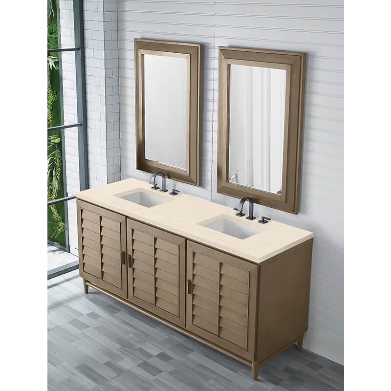 Portland 72 Inch Double Vanity in Whitewashed Walnut With Eternal Marfil Silestone Top