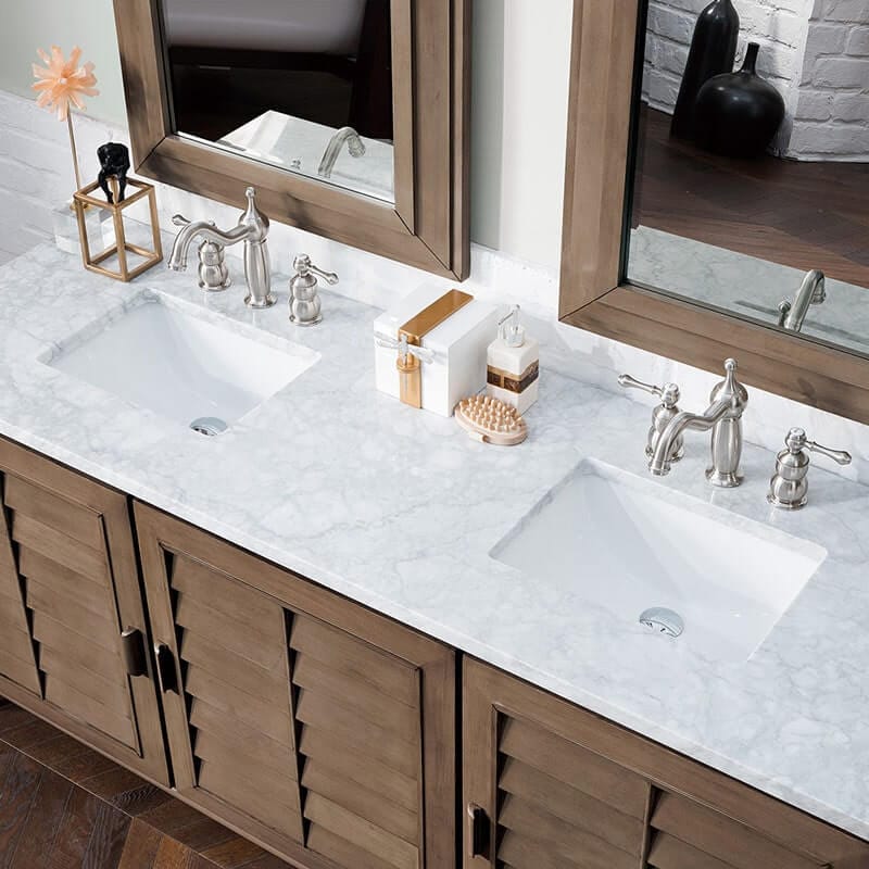 Portland 72 Inch Double Vanity Whitewashed Walnut Carrara White Marble Top