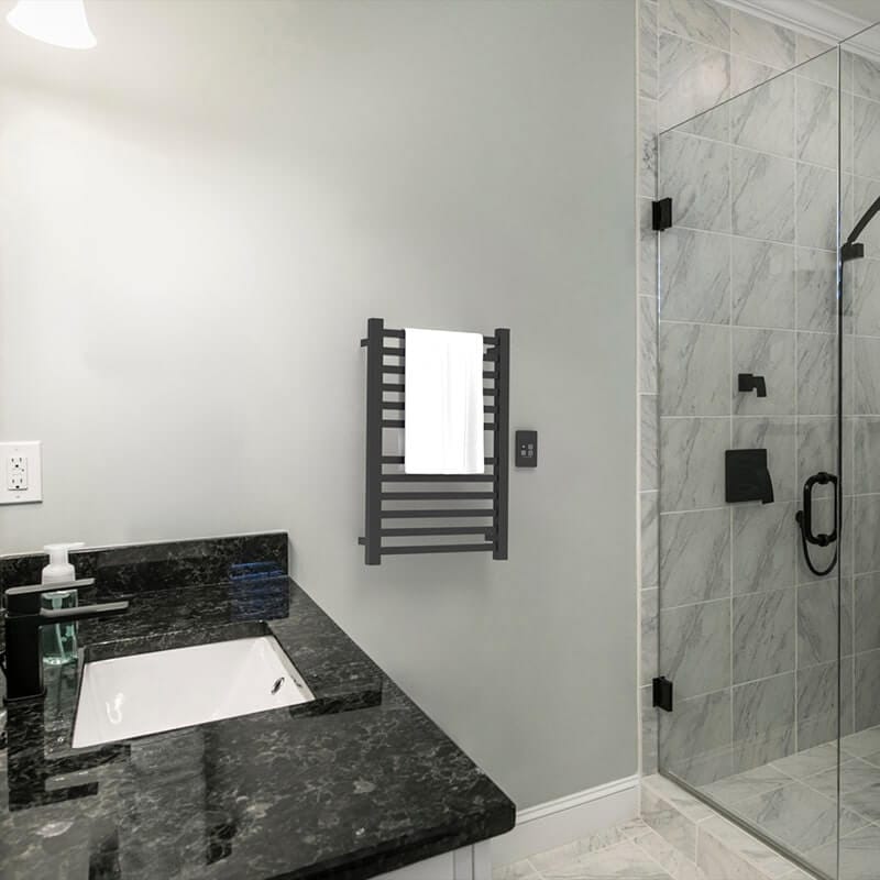 Quadro Q2132.2 12 Bar Towel Warmer in Matte Black Front View With TDHCR