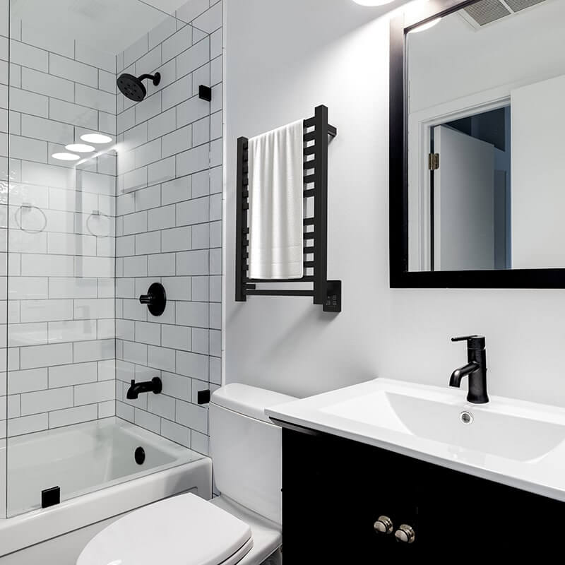 Quadro Q2132.2 Towel Warmer in Matte Black Corner View With TDHC