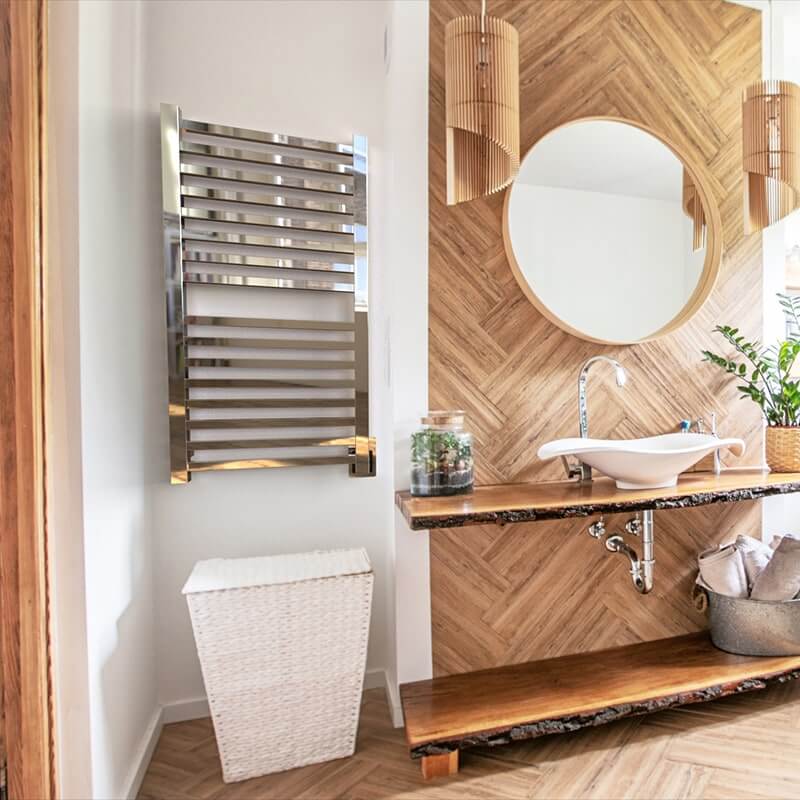 Quadro Q2142.2 Towel Warmer in Polished Stainless With THDC Corner View