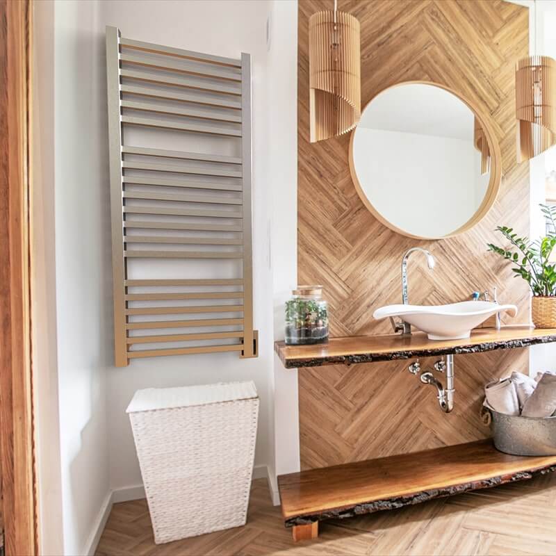 Quadro Q2154.2 20 Bar Towel Warmer in Brushed Stainless With TDHC Corner View Lifestyle