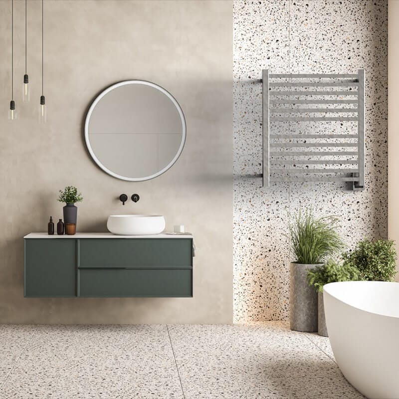 Quadro Q2932.2 12 Bar Towel Warmer in Polished Stainless Front View Lifestyle