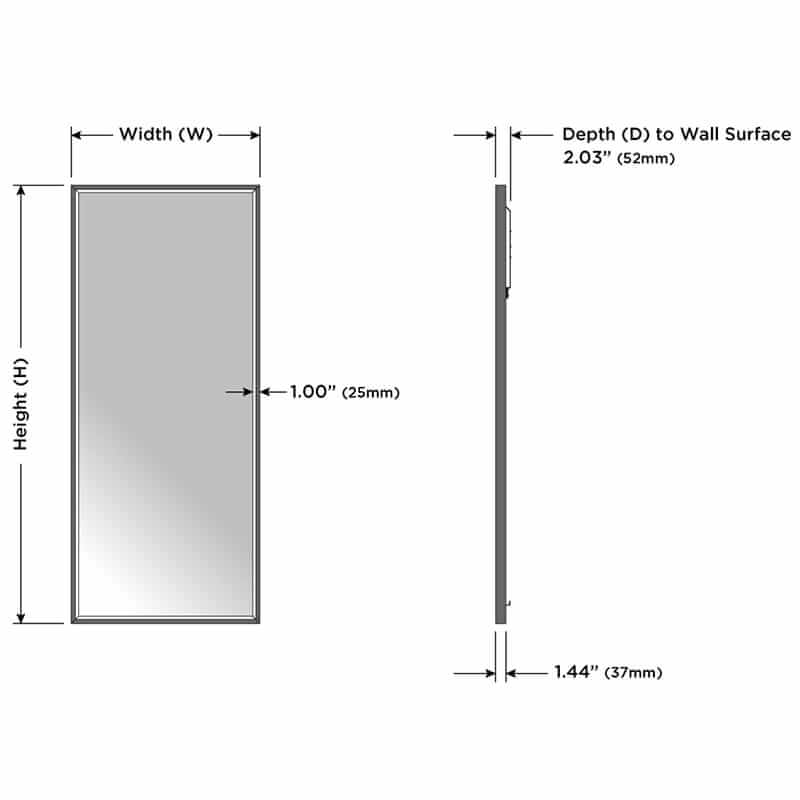 Radiance Lighted Wardrobe Mirror Technical Drawings