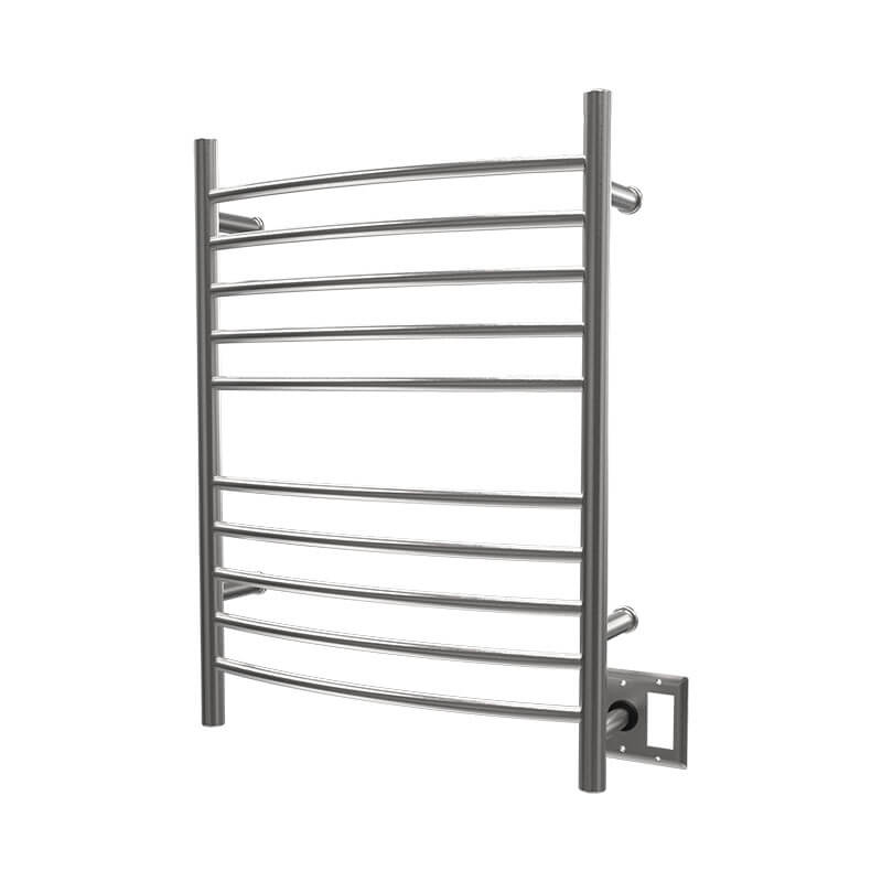 Radiant Hardwired Curved 10 Bar Towel Warmer Brushed Stainless Dual Gang Plate Side View