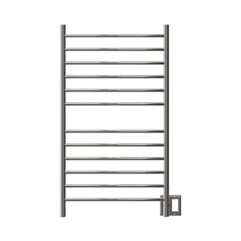 Radiant Large Hardwired Curved 12 Bar Towel Warmer Polished Stainless Dual Gang Plate Front View