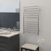 Radiant Large Straight Towel Warmer Brushed Stainless Plug in Side View Application