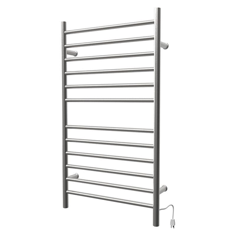 Radiant Large Straight Towel Warmer Brushed Stainless Plug in Side View