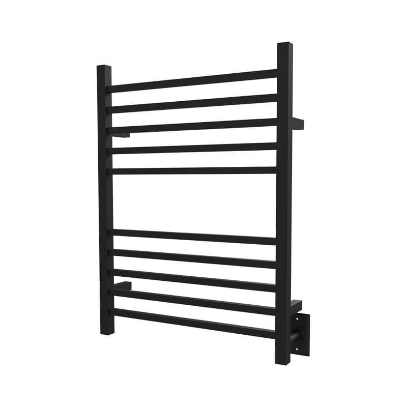 Radiant Square 10 Bar Towel Warmer Matte Black Hardwired Side View