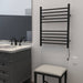 Radiant Square Towel Warmer Matte Black Plug in Side View Application