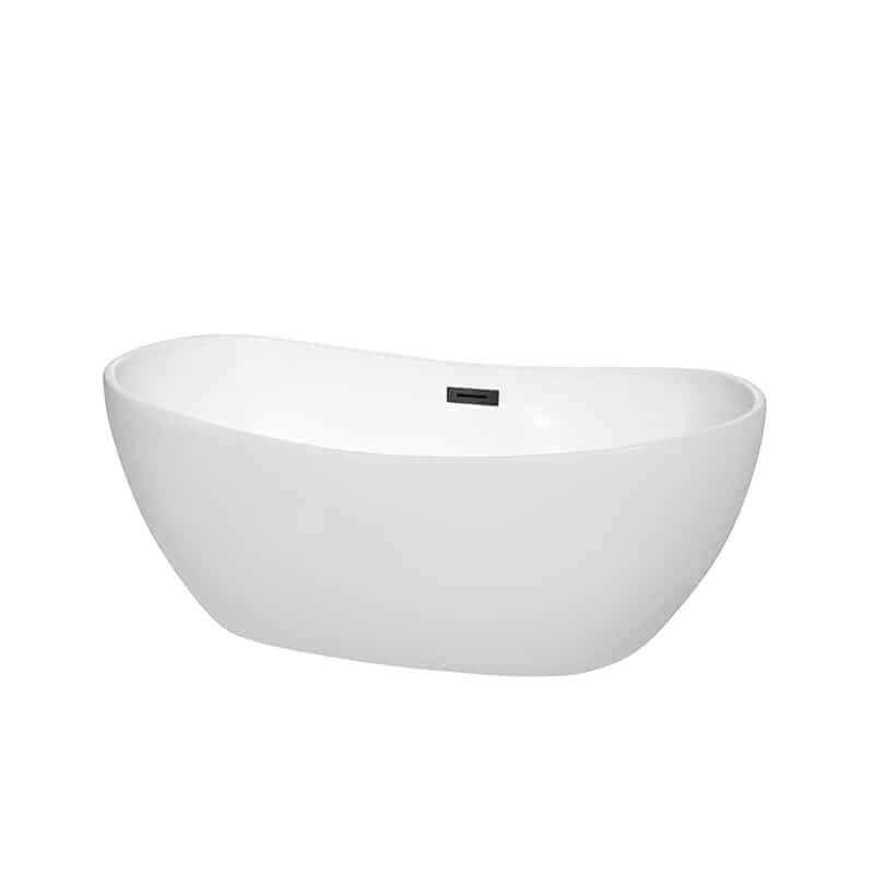 Rebecca 60" Freestanding Acrylic White Bathtub With Matte Black Trim No Faucet Top Front View