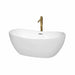 Rebecca 60" Freestanding Acrylic White Bathtub With Polished Chrome Trim and Brushed Gold Faucet Top Front View