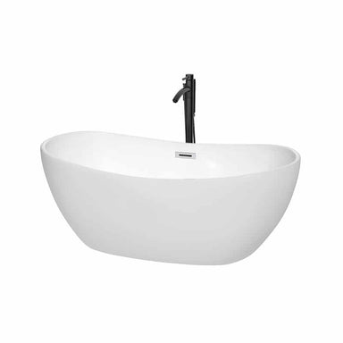 Rebecca 60" Freestanding Acrylic White Bathtub With Polished Chrome Trim and Matte Black Faucet Top Front View