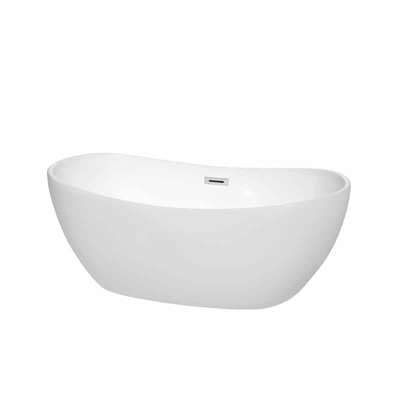 Rebecca 60" Freestanding Acrylic White Bathtub With Polished Chrome Trim No Faucet Top Front View