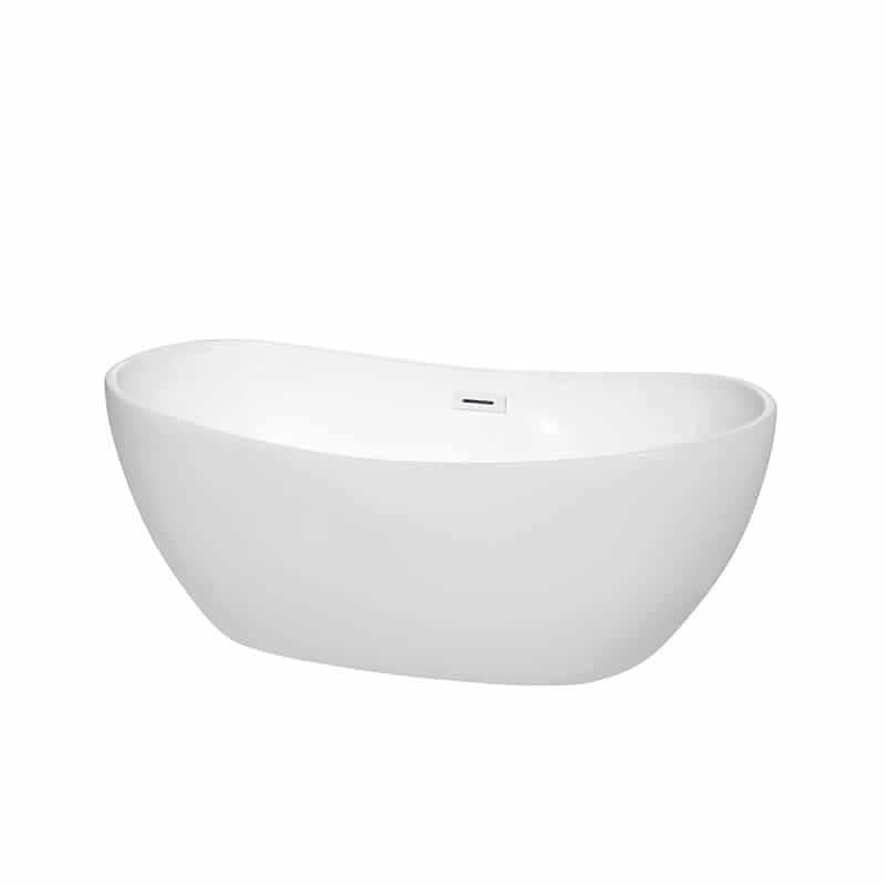 Rebecca 60" Freestanding Acrylic White Bathtub With Shiny White Trim No Faucet Top Front View