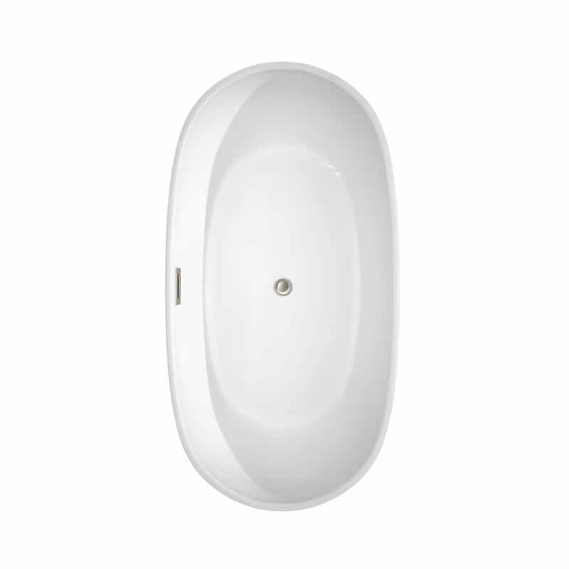 Rebecca 60 Inch Freestanding Acrylic White Bathtub With Brushed Nickel Trim Top View