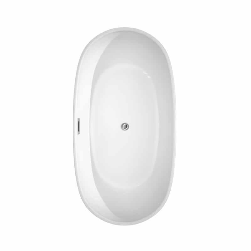 Rebecca 60 Inch Freestanding Acrylic White Bathtub With Polished Chrome Trim No Faucet Top View