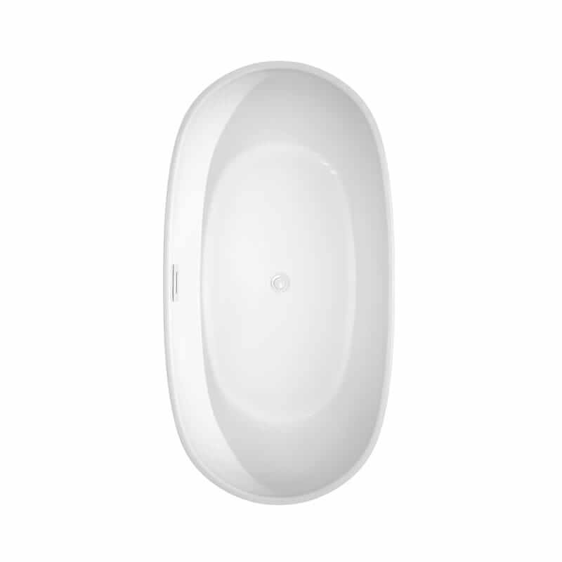 Rebecca 60 Inch Freestanding Acrylic White Bathtub With Shiny White Trim and Brushed Gold Faucet Top View