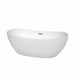 Rebecca 65" Freestanding Acrylic White Bathtub With Brushed Nickel Trim No Faucet Top Front View