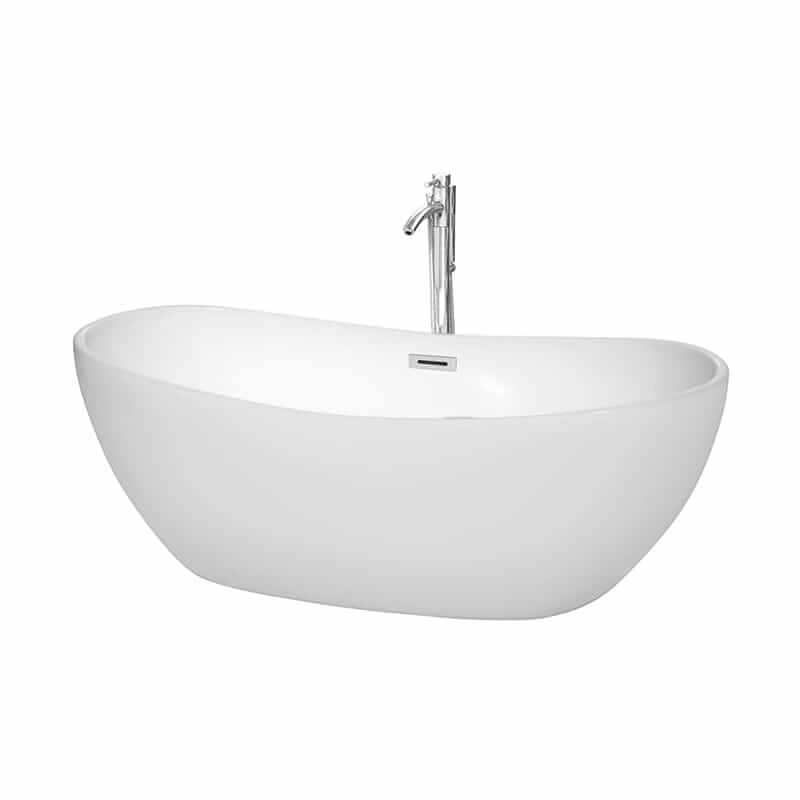 Rebecca 65" Freestanding Acrylic White Bathtub With Polished Chrome Trim Top Front View
