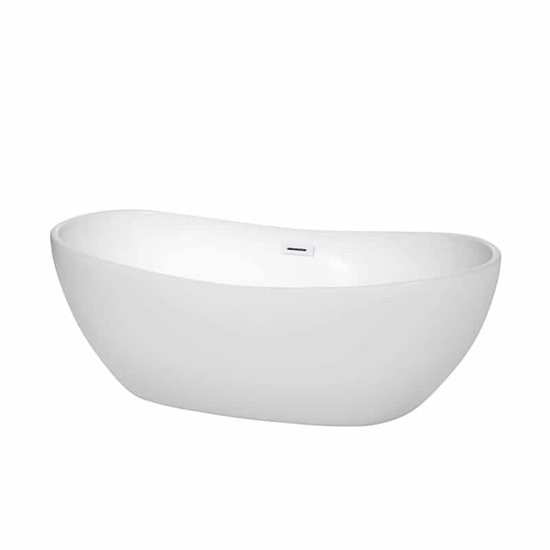 Rebecca 65" Freestanding Acrylic White Bathtub With Shiny White Trim No Faucet Top Front View