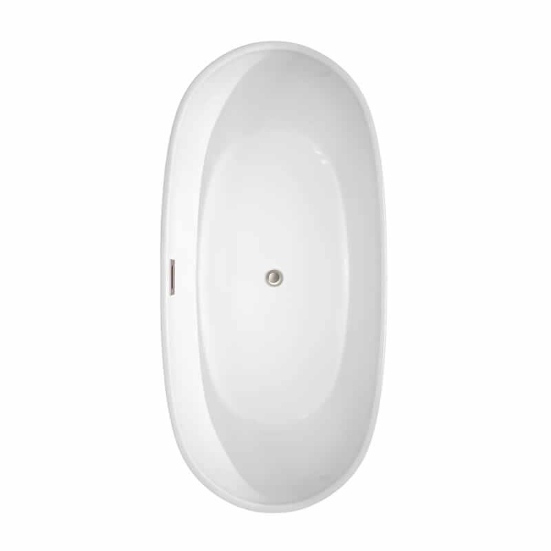 Rebecca 65 Inch Freestanding Acrylic White Bathtub With Brushed Nickel Trim Top View