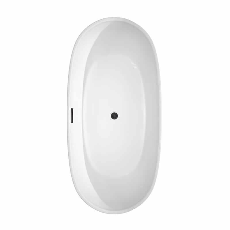 Rebecca 65 Inch Freestanding Acrylic White Bathtub With Matte Black Trim Top View