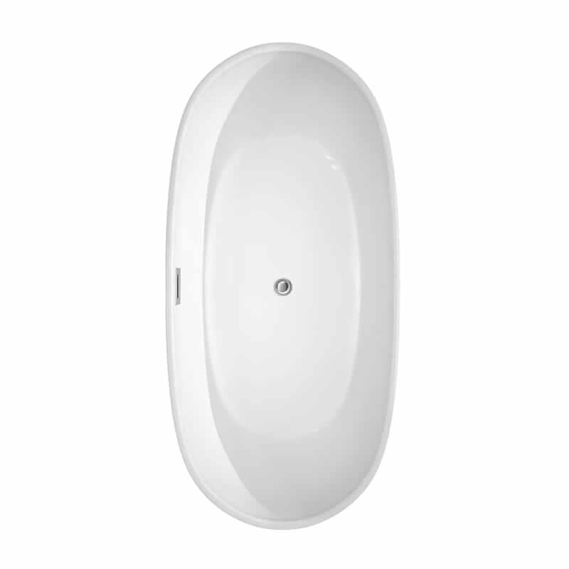 Rebecca 65 Inch Freestanding Acrylic White Bathtub With Polished Chrome Trim and Matte Black Faucet Top View