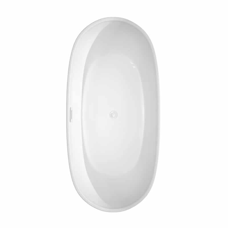 Rebecca 65 Inch Freestanding Acrylic White Bathtub With Shiny White Trim and Matte Black Faucet Top View