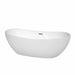 Rebecca 70" Freestanding Acrylic White Bathtub With Brushed Nickel Trim No Faucet Top Front View