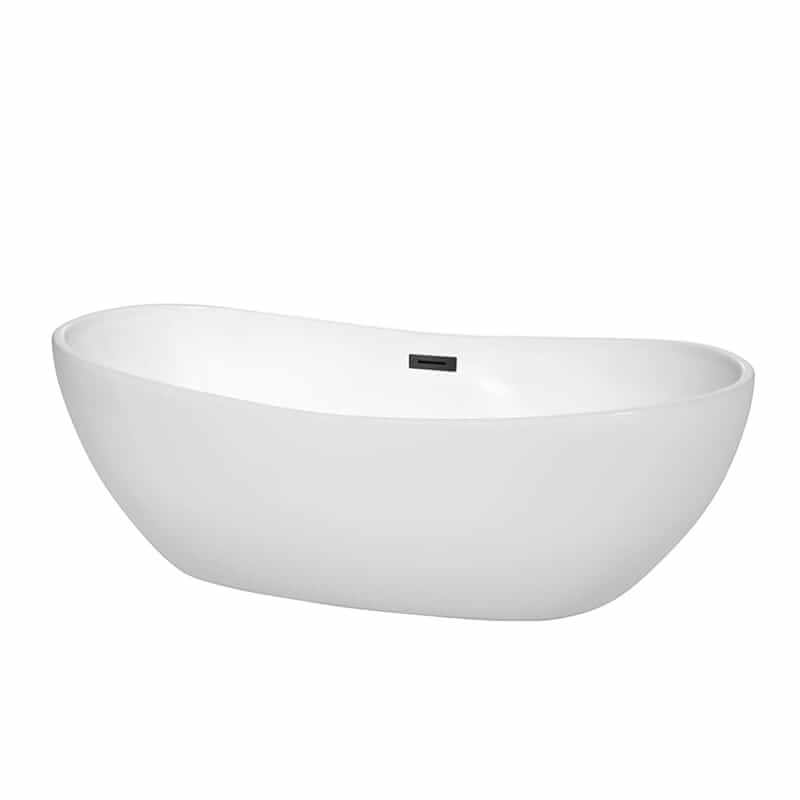 Rebecca 70" Freestanding Acrylic White Bathtub With Matte Black Trim No Faucet Top Front View