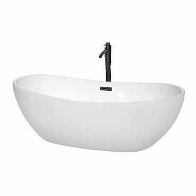 Rebecca 70" Freestanding Acrylic White Bathtub With Matte Black Trim Top Front View