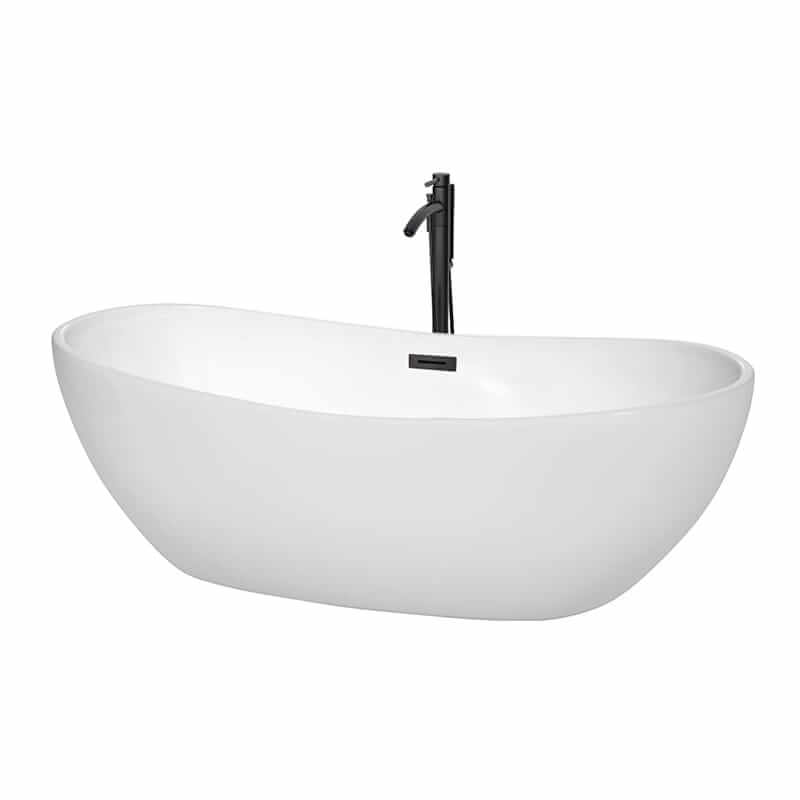 Rebecca 70" Freestanding Acrylic White Bathtub With Matte Black Trim Top Front View