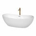Rebecca 70" Freestanding Acrylic White Bathtub With Polished Chrome Trim and Brushed Gold Faucet Top Front View