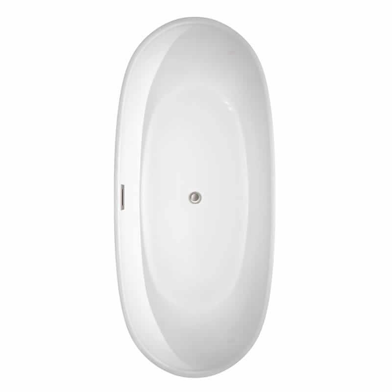 Rebecca 70 Inch Freestanding Acrylic White Bathtub With Brushed Nickel Trim Top View