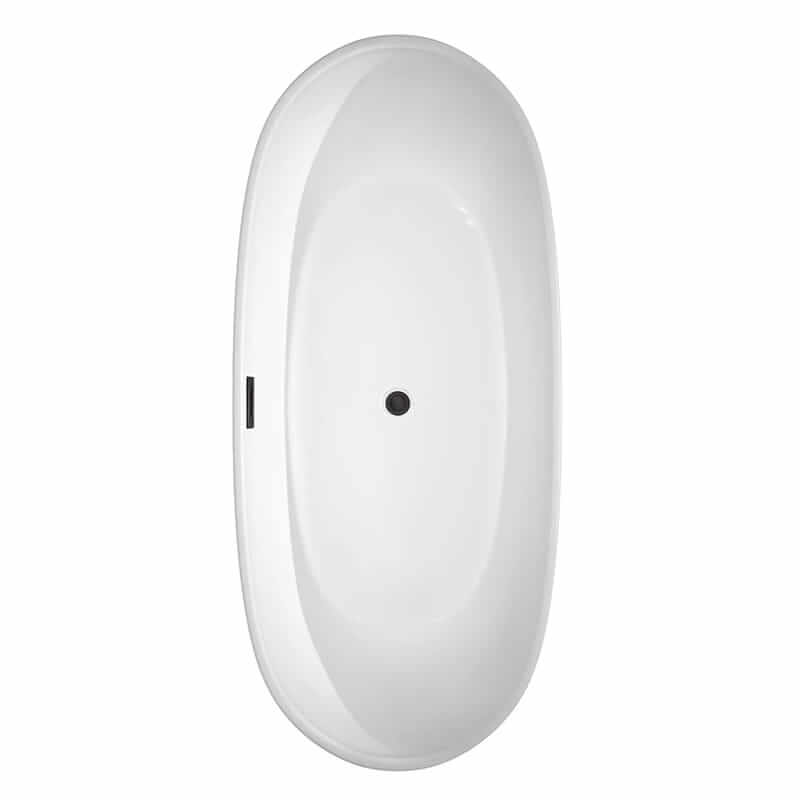 Rebecca 70 Inch Freestanding Acrylic White Bathtub With Matte Black Trim Top View