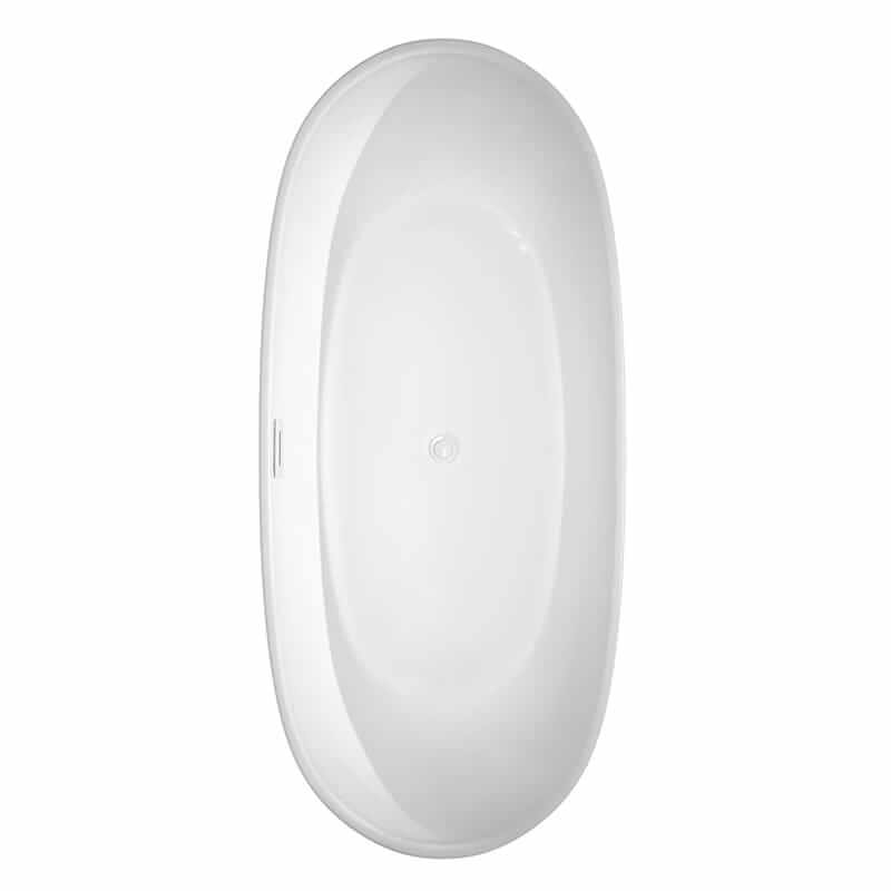 Rebecca 70 Inch Freestanding Acrylic White Bathtub With Shiny White Trim and Matte Black Faucet Top View
