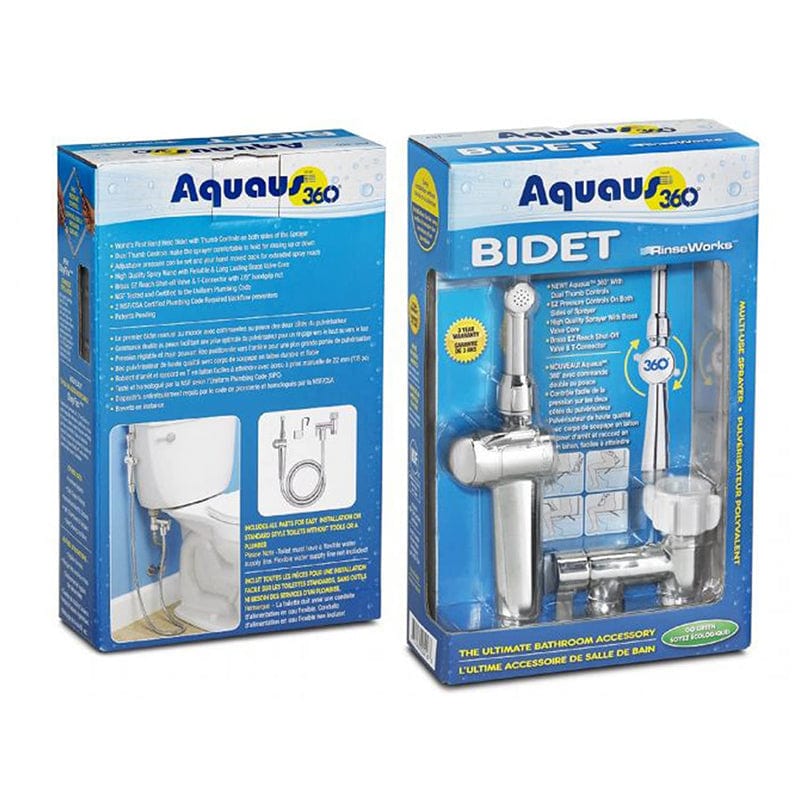 rinseworks aquaus 360 handheld abs polymer bidet for toilet front and back with box