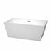 Sara 59" Freestanding Acrylic White Bathtub With Brushed Nickel Trim No Faucet Top Front View