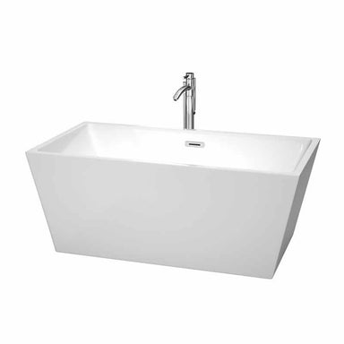 Sara 59" Freestanding Acrylic White Bathtub With Polished Chrome Trim Top Front View