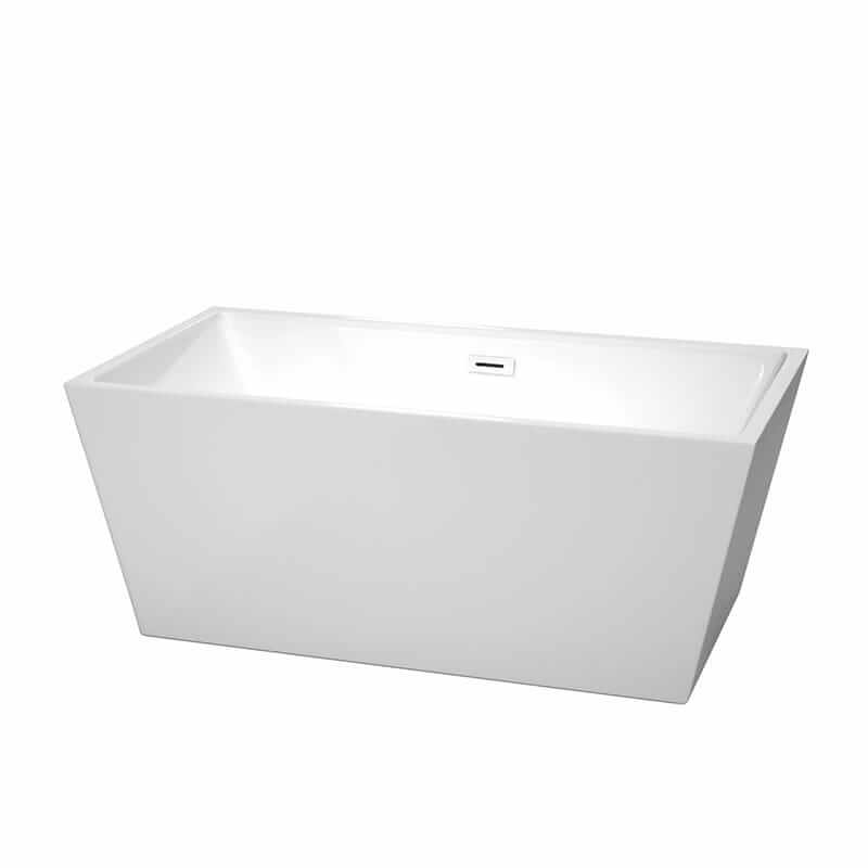 Sara 59" Freestanding Acrylic White Bathtub With Shiny White Trim No Faucet Top Front View