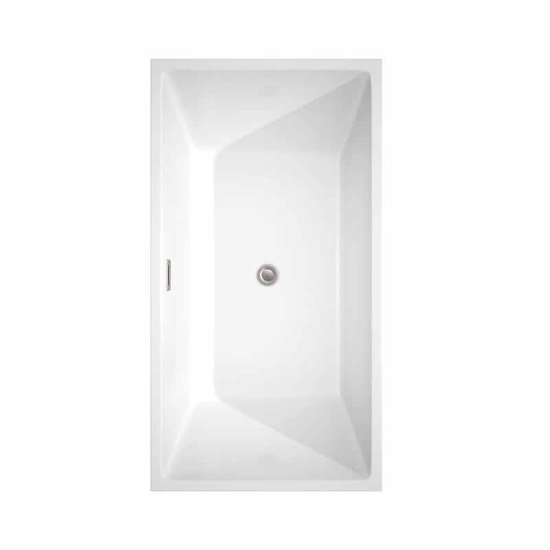 Sara 59 Inch Freestanding Acrylic White Bathtub With Brushed Nickel Trim Top View