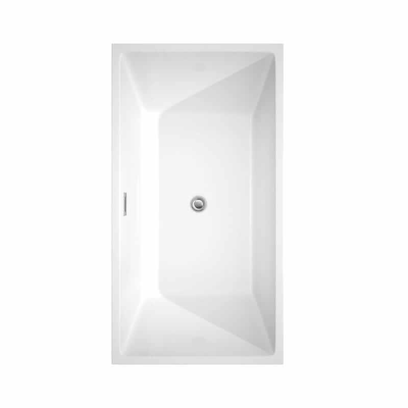 Sara 59 Inch Freestanding Acrylic White Bathtub With Polished Chrome Trim No Faucet Top View