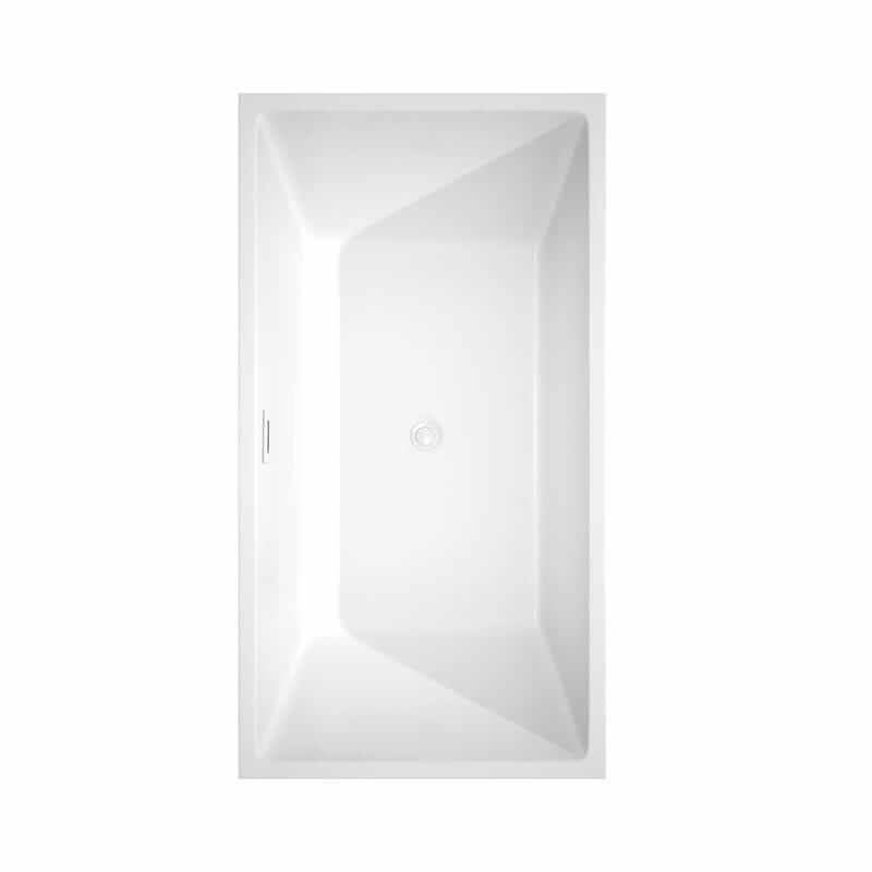 Sara 59 Inch Freestanding Acrylic White Bathtub With Shiny White Trim and Matte Black Faucet Top View